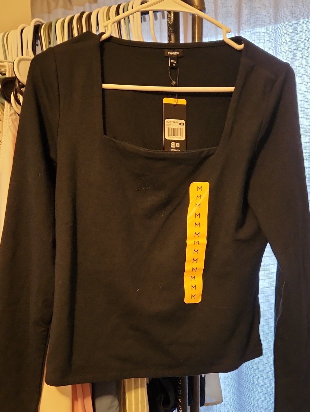 Express Black Square-Neck Long Sleeve Top - Women